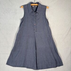 FLAX Sleeveless Linen Button Front A Line Dress Size P US 4 Lagenlook Flowy Boho